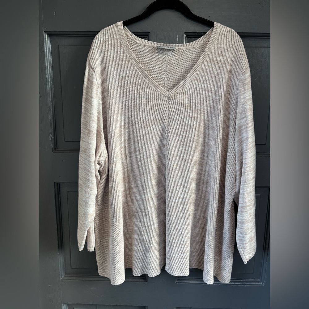 Catherines Cream/ Beige V-Neck Textured Plus Size Oversized Sweater Size 4X
